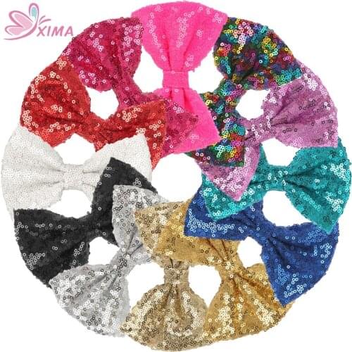 XIMA 1Piece Fashion 5''Large Messy Sequin Hair Bows Hairpins Girls Hair Clips for Kids Children Teens Women Hair Accessories