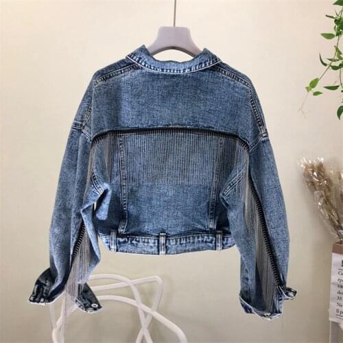 Womens Vintage Short Jeans Jacket Coat 2019 Autumn New Tassel Loose Bat Sleeve Bomber Denim Jackets Jaqueta Casual Coat M60