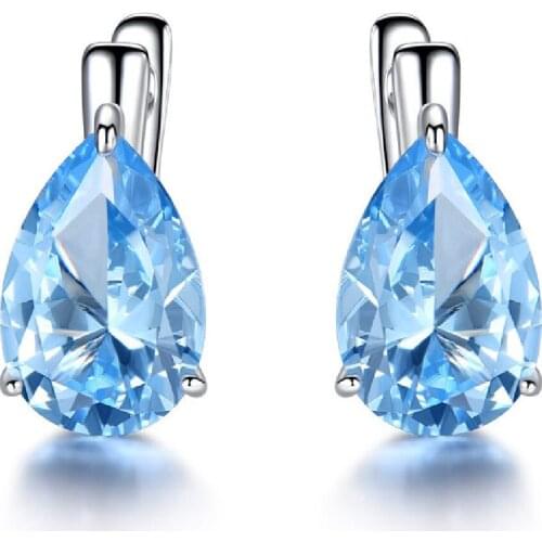 Earrings female charm material zircon earrings S925 sterling silver drop-shaped blue topaz decorative tassel