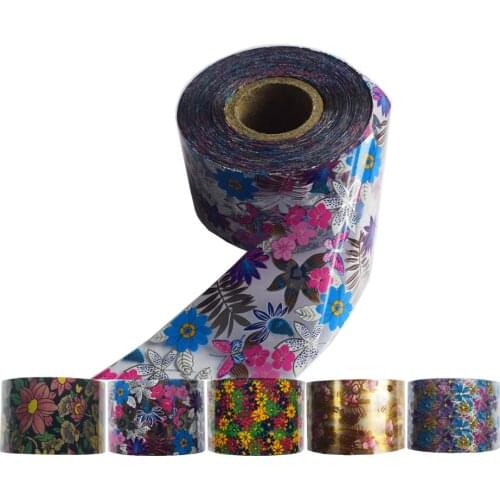 1Roll Flower Nail Transfer Foil Sticker Designer Holographic Nail Art Decal 100m*4cm Adhesive Tropic Starry Accessories Wraps