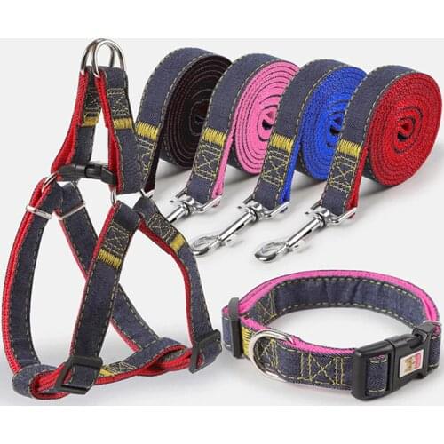 1pcs Dogs Leash Harness Adjustable Collar Set Denim Pet Lead Vest Small Medium Large for Walking Training