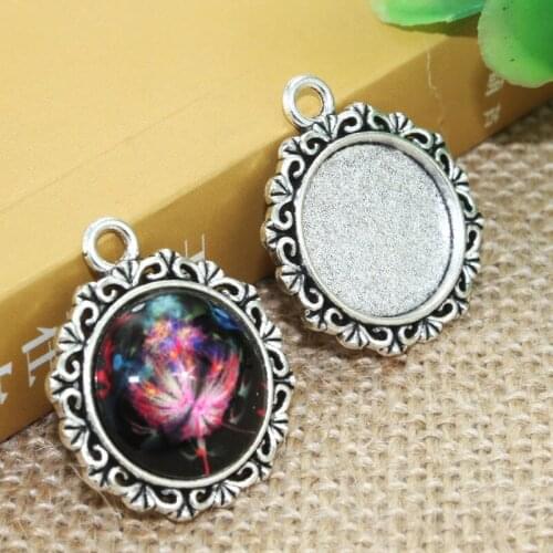 10pcs/lot 18mm Inner Size Zinc alloy Simple Necklace Pendant Cameo Cabochon Base Base Tray Bezel Blank F-020206