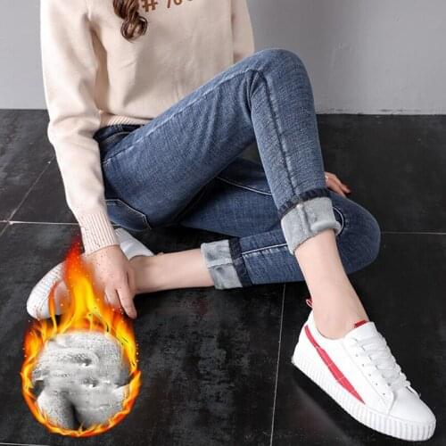 2020 Thick Warm Plus Size Winter Jeans Women High Waist Skinny Pencil pants Female Casual Trousers Stretch Velvet Denim Pants