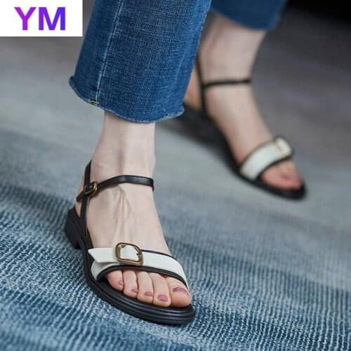 2021 New Women Sandals Soft Bottom Solid Color Buckle Ladies Comfortable Flat Roman Open Toe Beach Footwear Zapatos De Mujer