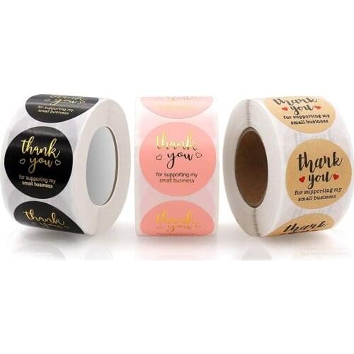 3 Rolls 1.5 Inch Thank You Stickers Labels Seals for Envelopes, Bubble Mailers and Gift Bags Packaging,500 Pcs Each Roll