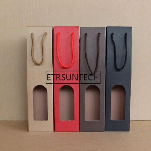 50pcs Kraft Paper Red Wine Box Handheld Single/Double Red Wine Bottle Bag Window Gift Packaging Box Party Supplies