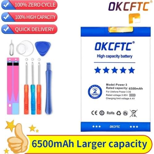 100% Original OKCFTC 6500mAh Battery For Ulefone Power 3 3S