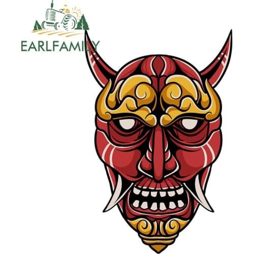 EARLFAMILY 13cm x 8.6cm for Japanese Demon Mask Car Stickers Graffiti Decal Campervan RV JDM Car Assessoires Waterproof Sticker