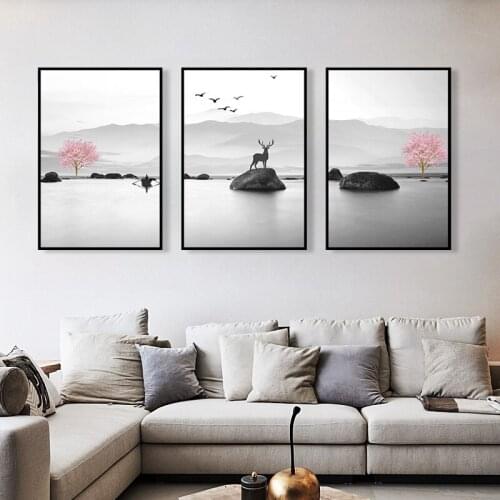 EECAMAIL New Chinese-style Diamond Painting Full Diamonds Embroidered Landscape Scenery Diamond Cross Stitch Elk Triple Painting