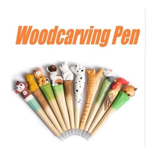 Hot Sale Handmade Wood Carving Gel Pen Animal Pen Creative Pen Cartoon Pen, Cute Stationery , Office Supplies