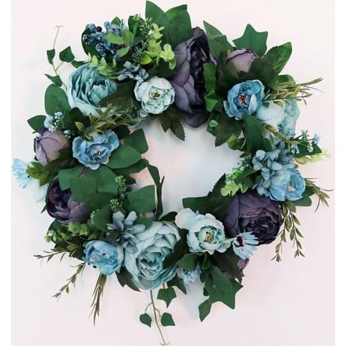 Artificial wreath flower DIY wedding home living room party pendant wall decor Christmas garland gift rose peony Purple