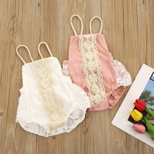 Lace Lovely Rompers For Baby Girls Short Playsuits Floral Crochet Sleeveless Backless Embroidery Sling Jumpsuits Summer Outfits