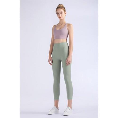2021 Hot Sale New Arrival Skin-Friendly Female Yoga Leggings Solid Color High Waist Outside Running Pants Calf-Length