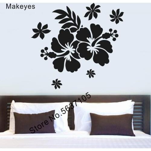 Makeyes Hibiscus Flower Wall Sticker Beautiful Wall Decal Home Sweet Decoration Livingroom Wall Decor Vinyl Wallpaper Mural Q777