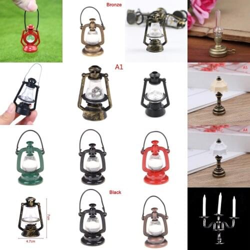 1/12 Dollhouse Miniature Accessories Mini Metal Vintage Oil Lamp Simulation Barn Lantern Model Toys for Doll House Decoration