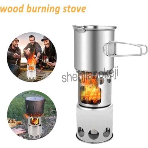 Stainless Steel Multi-purpose camping grill stove Outdoor windproof Wood burning stove / stove + pot set Combo Set 1pc