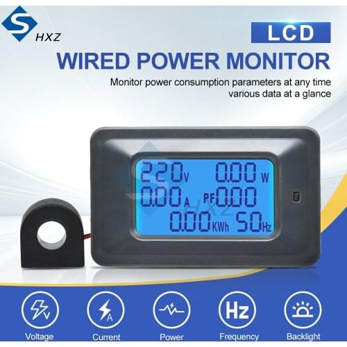 AC110-250V Power Monitor 20A100A Power Test Electricity Metering Socket AC Voltage and Current Meter LCD Digital Display