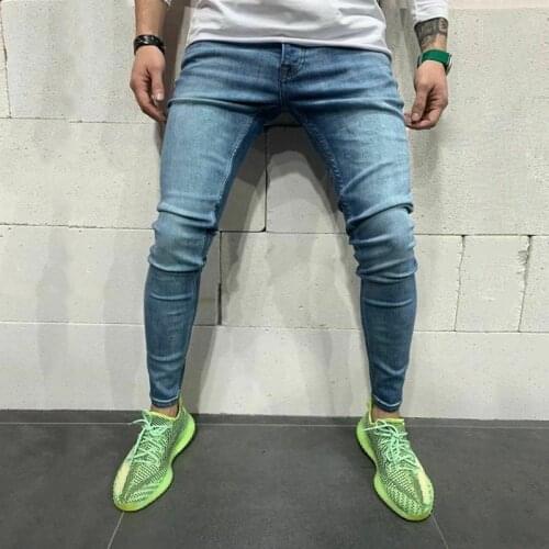 2021 New Men Jeans Casual Slim Elastic Comfort Skinny Biker Denim Pants Streetwear vintage blue Male Trousers