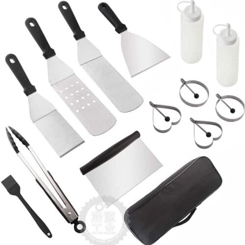 Outdoor BBQ Set Stainless Steel Cooking Shovel Barbecue Tool 14-piece Teppanyaki BBQ Grill Frying Spatula Set Bbq Accessories