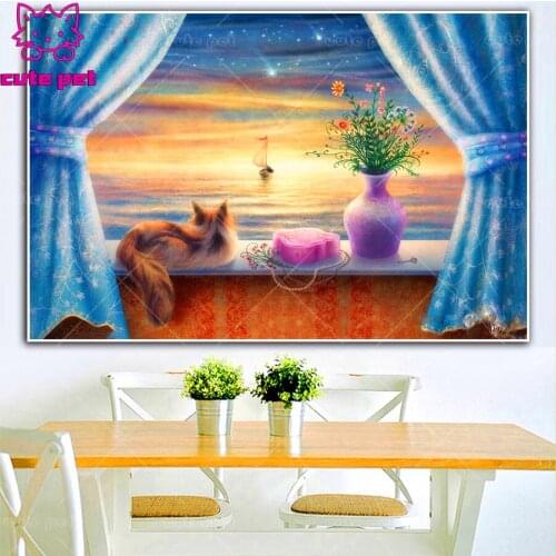 DIY Diamond Painting Sea cat sail Kits Full Drill Embroidery Cross Stitch Mosaic rhinestone Diamond Art puzzle Christmas Decor