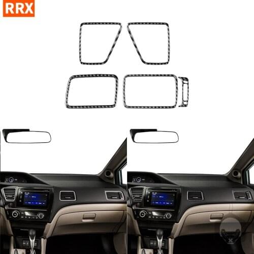 For Honda Civic 9 Coupe Sedan 2013-2015 Carbon Fiber Stickers Co-Pilot Dashboard Panel Air Outlet Car Styling Accessories