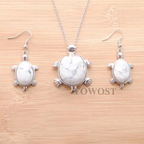 New arrivals Women Lucky Jewelry Sets Natural Stone Turquoises Beads Jewellery Dangle Hanging Earring Statement Chain 18" QQ3107