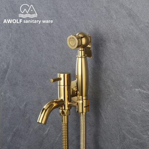 Solid Brass Bidet Sprayer Titianium Shiny Gold Toilet Hand Held Douche Kit Shattaf Shower Head Faucet Luxury Sprayer AP2209