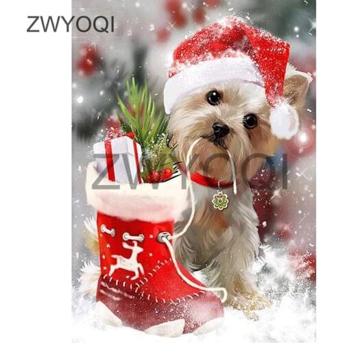 Full Square Diamond embroidery Cross stitch dog Boot hat gift Full Round Diamond mosaic dog Boot hat 5D DIY Diamond painting dog