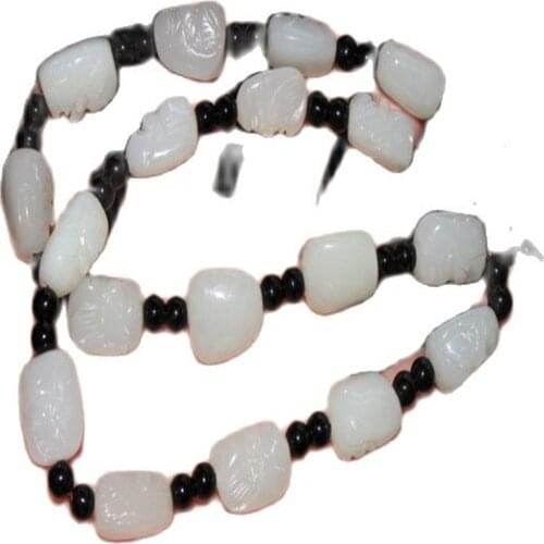 Natural Xinjiang Sheep Fat White Jade Seed Material Raw Stone Lohan beads Jade Necklace