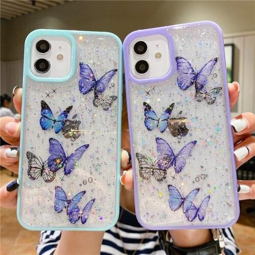 Gorgeous Clear Glitter Butterfly Soft Shockproof Phone Case For iPhone 12 Mini 11 Pro Max XS Max XR X 6s 7 8 Plus SE Cute Shell