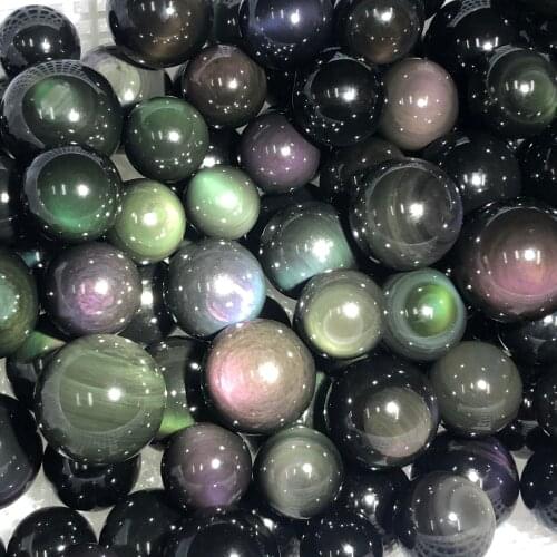 Rainbow Natural Obsidian Cat Eyes Quartz Crystal Ball Shaped Healing Home Decoration