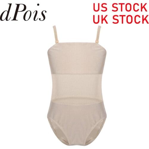 Girls Adjustable Shoulder Straps Mesh Splice Camisole Undergarment Ballet Gymnastics Leotard Bodysuit Ballerina Kids Dancewear