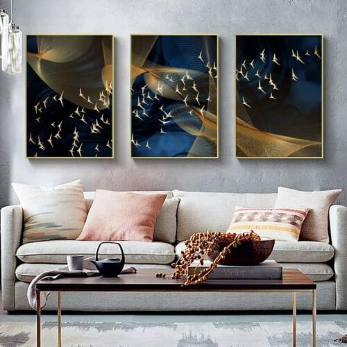 Nordic Modern Golden Abstract Flying Bird Canvas Painting Poster Print Decoration Wall Pictures For Living Room Sofa Background