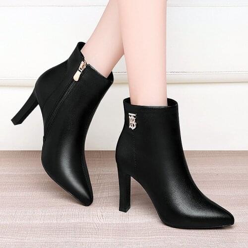 High-heeled Modern boots womens boots black autumn and winter 2021 new stiletto single boots pointed soft leather ankle boots