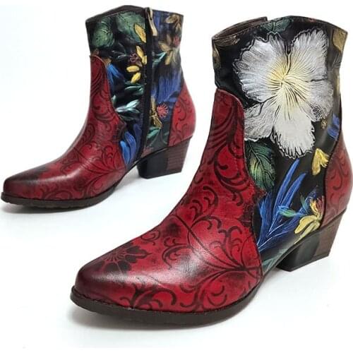 YourSeason 2020 New Autumn Winter Women Boots Genuine Leather Ladies Zipper Hand Painted Ankle Platform Boots Round Toe