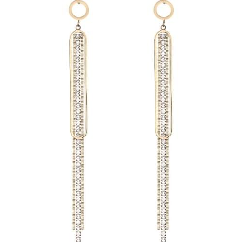 Beautiful Circle Hanging Two Box Chain And Shiny Full Zircon Chain Woman Drop Earring Stainless Steel Light Gold Color Earring