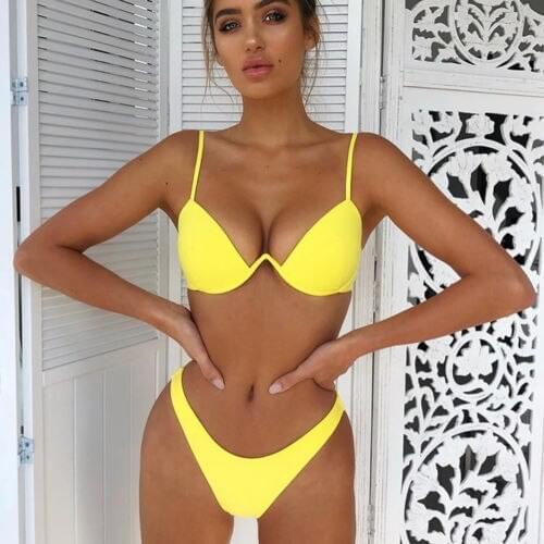 Women 2Pcs Women Push-up Padded Bra Simple Sexy Bandage Bikini Set Swimsuit Swimwear