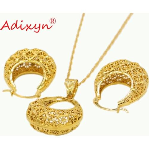 Adixyn Fashion PNG Ethnic Jewelry Gold Color Necklace/Earrings/Pendant for Women Arab/African Birthday/Party Gifts N11016