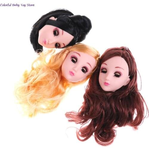 1pc 1/6 Original Girls 4D Eye Doll Head Long Hair Doll Head For DIY Gift Doll Accessories