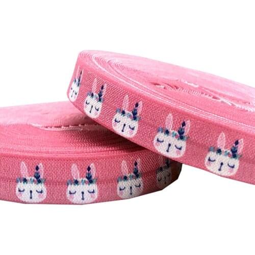 16mm 10yard Cartoon rabbit Print Fold Over Elastic FOE Webbing DIY Handmade Clothing Accessories, Headwear Elastic Band
