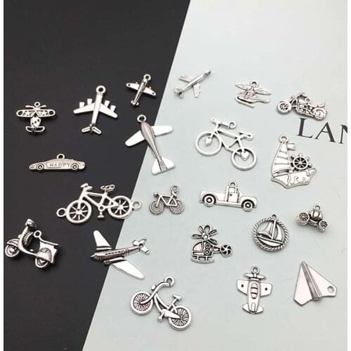 20Pcs Aircraft Car Boat Bicycle Charms Pendants DIY Jewelry Making Alloy Findings Accessory For Necklaces Earrings