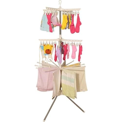 3 Tiers Foldable Standing Baby Clothes Drying Rack Underwear Socks Laundry Hanger with Clips Towel Bars for Balcony DQ0973-5