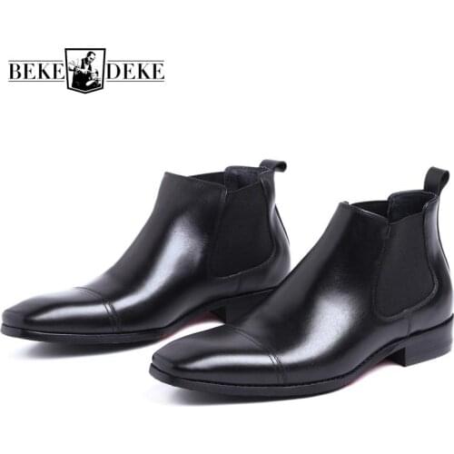 Winter Men Office Business Dress Shoes Luxury Genuine Leather Chelsea Boots Male Slip On Wedding Party Shoes Formal Ankle Boots