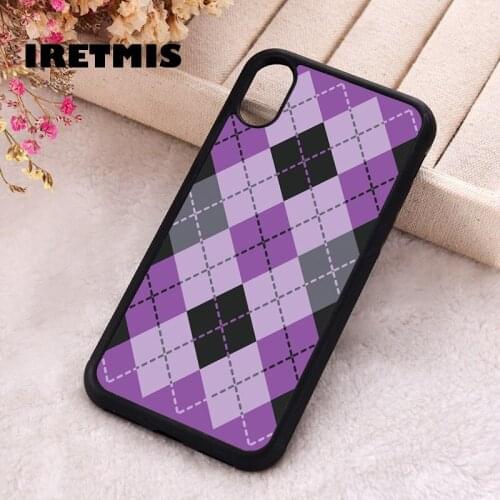 Iretmis 5 5S SE 2020 Phone Cover Case for iPhone 6 6S 7 8 Plus X Xs XR 11 12 Mini Pro Max Silicone Purple Argyle