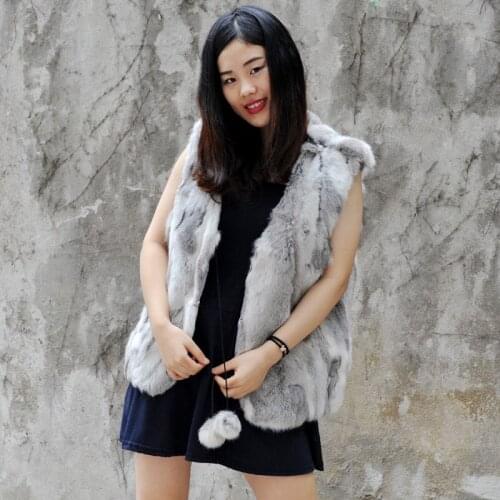CX-G-B-91 Genuine Natural Colour Rabbit Fur Vest NATURAL GREY / NATURAL BROWN DROP SHIPPING