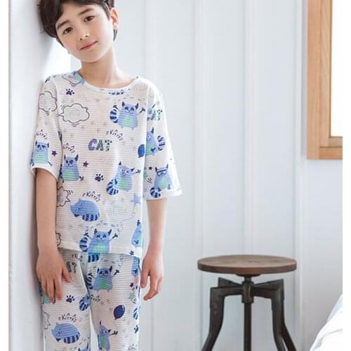 Children cotton casual short sleeve printed pajamas on sale
