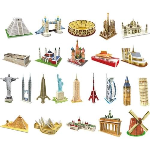 Childrens mini puzzle DIY toy three-dimensional puzzle 3D model world architectural model three-dimensional puzzle pape