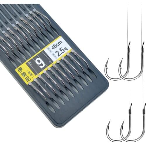 Tippet Double Fishing Hooks 10 Pairs Traditional Fishing Hand Tied Iseama Barbed Hook Clear Nylon Line Rigs