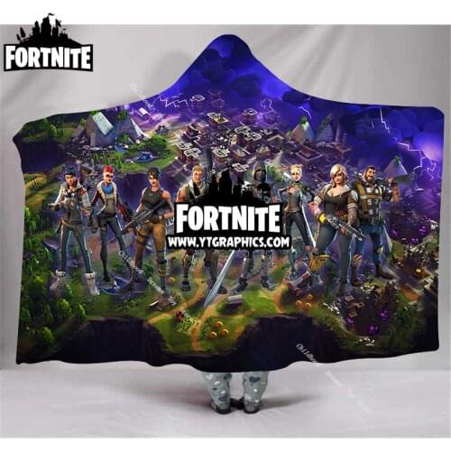 Fortnite 3D Printed Plush Hooded Blanket for Adults Warm Wearable Hooded Blankets Kids Warm Soft Hoodie Bathrobe Fluffy Blanket