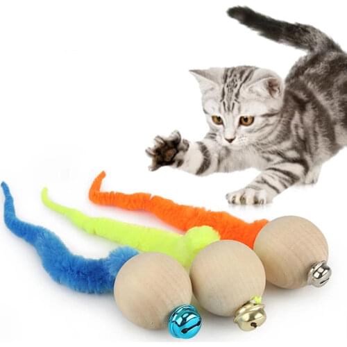 Simulation Worm Cat Toy With Bell Wooden Ball Head Tail Interactive Teaser Cat Toys Pet Funny Cat Stick Replacement Head